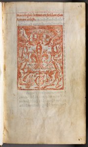 Drukowana księga godzin (na użytek Rzymu): fol. 1r, znak drukarski autorstwa Guillaume Le Rouge
