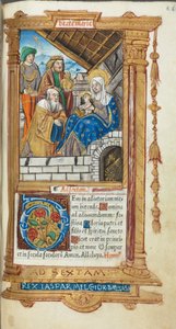 Drukowana księga godzin (do użytku rzymskiego): fol. 38r, Adoracja Trzech Króli autorstwa Guillaume Le Rouge