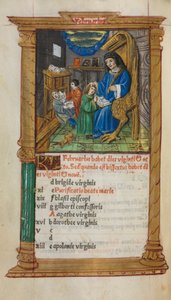 Drukowana księga godzin (do użytku rzymskiego): fol. 3v, ilustracja kalendarza na luty autorstwa Guillaume Le Rouge