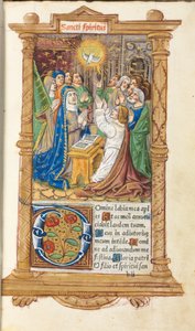 Drukowana księga godzin (do użytku rzymskiego): fol. 58r, Zesłanie Ducha Świętego autorstwa Guillaume Le Rouge