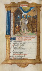 Drukowany Księga Godzin Korzystanie z Rzymu: fol. 10v, ilustracja kalendarza września, 1510.