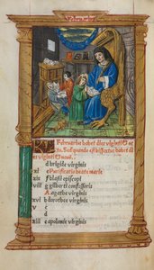 Drukowany Księga Godzin Korzystanie z Rzymu: fol. 3v, ilustracja kalendarza lutego, 1510 r. autorstwa Guillaume Le Rouge
