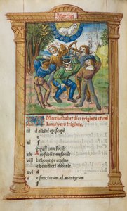 Drukowany Księga Godzin Korzystanie z Rzymu: fol. 4v, ilustracja kalendarza marcowego, 1510 r. autorstwa Guillaume Le Rouge