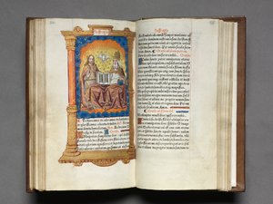 Drukowany Księga Godzin Korzystanie z Rzymu: fol. 95r, Trójca Święta, 1510. autorstwa Guillaume Le Rouge