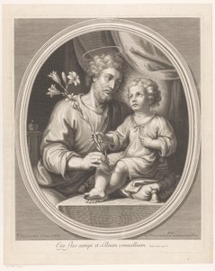 Dzieciątko Jezus wręcza św. Józefowi lilię autorstwa Guillaume Vallet