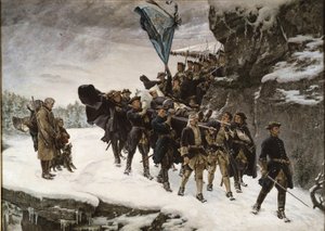 Le transport du corps du roi Charles (Carl) XII de Suede (1682-1718) - Przyniesienie do domu ciała króla Szwecji Karola XII - Cederstroem, Gustaf (1845-1933) - 1884 - Olej na płótnie - 265x371 - Muzeum Narodowe w Sztokholmie