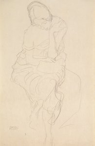 Widok z przodu osoby siedzącej na stołku autorstwa Gustav Klimt