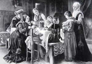 Chłopięctwo Marcina Lutra, ilustracja z "Historii narodu". autorstwa Gustav Adolph Spangenberg