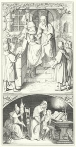 Marcin Luter jako młody student śpiewający w mieście Eisenach (grafika) autorstwa Gustav Ferdinand Leopold Konig