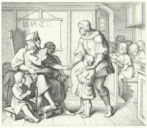 Marcin Luter w szkole (grafika) autorstwa Gustav Ferdinand Leopold Konig