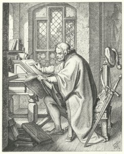 Marcin Luter rozpoczyna tłumaczenie Biblii na zamku Wartburg (grafika)