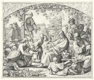 Marcin Luter z rodziną i niektórymi rówieśnikami cieszącymi się latem (grafika) autorstwa Gustav Ferdinand Leopold Konig