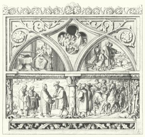 Pożegnanie Marcina Lutra z rodziną, gdy wyrusza w ostatnią podróż do Mansfeld, jego życie w drodze i przyjęcie od hrabiów Mansfeld (rycina) autorstwa Gustav Ferdinand Leopold Konig
