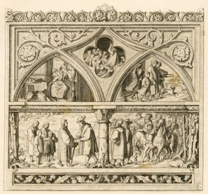 Podróż Marcina Lutra do hrabiego Mansfelda (Hoyer VI z Mansfeld-Vorderort (1477-1540); obraz u góry po lewej: smutna Katarzyna, pośrodku: wściekła rzeka Saale, po prawej: Luter wraz z synami zdjęcie w dół: Luter i hrabia autorstwa Gustav Ferdinand Leopold Konig