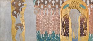 Beethoven Frieze: The Arts, Paradise Choir and Embrace - płyta 8, prawa długa ściana autorstwa Gustav Klimt