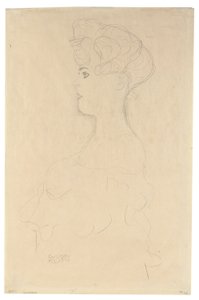 Portret z profilu popiersia od lewej, ok. 1904-05 (ołówek z białą i czerwoną kredką na papierze podobnym do japońskiego) autorstwa Gustav Klimt