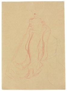 Studium kostiumu z zaciśniętymi dłońmi, powtórzenie prawej strony, ok. 1903-04 (kolorowa kredka woskowa i ołówek na cienkim papierze) autorstwa Gustav Klimt
