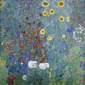 Ogród przydomowy ze słonecznymi kwiatami autorstwa Gustav Klimt