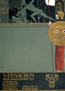 Okładka "Ver Sacrum", czasopisma Secesji Wiedeńskiej, przedstawiająca Tezeusza i Minotaura, w czasie pierwszej wystawy Secesji w Wiedniu, 1898 r. (litografia) autorstwa Gustav Klimt
