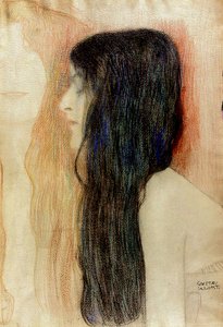 Dziewczyna z długimi włosami, 1898-99 (pastel na papierze) autorstwa Gustav Klimt