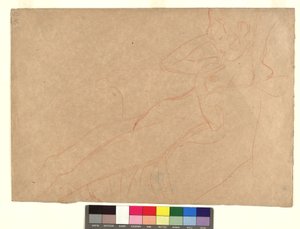 In einem Armsessel lehnender weiblicher Akt im Profil autorstwa Gustav Klimt