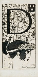 Inicjał D, użyty w trzecim numerze Ver Sacrum, czasopisma secesyjnego ruchu Art Nouveau w Austrii. autorstwa Gustav Klimt
