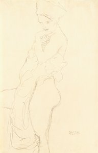 Akt Stojący po lewej, trzymający ręcznik przy ciele, 1917 autorstwa Gustav Klimt
