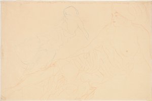leżące akty; Postać leżąca podparta, powtórzenie po lewej, 1913 autorstwa Gustav Klimt