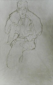 Siedząca kobieta z futrzaną chustą i nakryciem głowy autorstwa Gustav Klimt