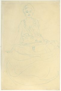 Siedzący półnagi od frontu, ok. 1907 (ołówek na papierze) autorstwa Gustav Klimt