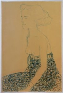 Siedząc pół aktu po lewej stronie autorstwa Gustav Klimt