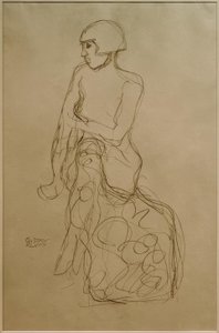Siedząc pół aktu po lewej stronie autorstwa Gustav Klimt
