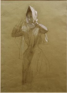 Stojąca młoda kobieta, owijająca chustę autorstwa Gustav Klimt
