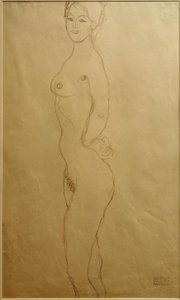 Stojący akt kobiecy po lewej stronie, ręka w ... autorstwa Gustav Klimt