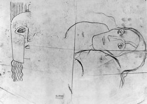 Studia do Ver Sacrum 1900 - Pallas Atena i tragiczna głowa, 1897-98 (ołówek i niebieska kredka na kalce) autorstwa Gustav Klimt