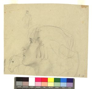 Weiblicher Kopf im Profil nach links, Pferdekopf im Profil, Figurenstudie autorstwa Gustav Klimt