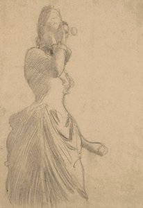 Kobieta z lornetką, ok. 1888 (czarna kreda na barwionym papierze) autorstwa Gustav Klimt
