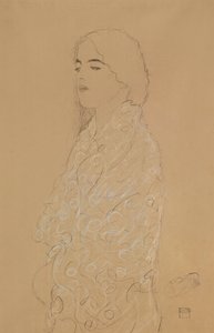 Kobieta z białym szalem (ołówek z biało-czerwoną kredą na papierze) autorstwa Gustav Klimt