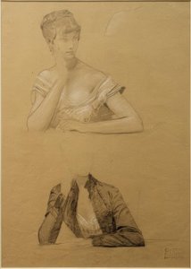 Dwa studia młodej kobiety siedzącej przy stole autorstwa Gustav Klimt