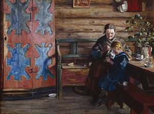 Wnętrze farmy z wnuczką (olej na płótnie) autorstwa Gustav Wentzel