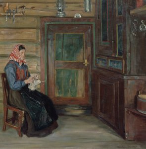 Wnętrze rolnika z dziewiarską kobietą autorstwa Gustav Wentzel