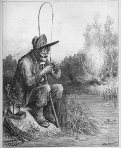 Rybak i mała rybka - Rybak i mała rybka - z „Bajek” Jeana de La Fontaine (Lafontaine) (1621-95) - grawerowanie wg Gustave