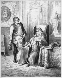 Le cobbler et le financier - Szewc i finansista - z "Bajek" Jeana de La Fontaine (Lafontaine) (1621-95) - rycina wg Gustave