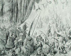 Sąd króla Serendib, c.1868 (grawerowanie) autorstwa Gustave (after) Dore