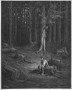 la foret et le bucheron - las i drwal - z "Bajek" Jeana de La Fontaine (Lafontaine) (1621-95) - rycina wg Gustave