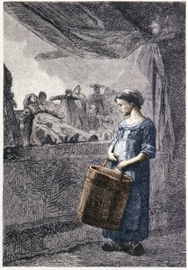 Cosette przed sklepem z zabawkami - w „Les Miserables” Victora Hugo, il. przez Briona, wyd. Hetzel i Lacroix autorstwa Gustave Brion