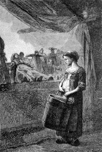 Cosette przed sklepem z zabawkami - w „Les Miserables” Victora Hugo, il. przez Briona, wyd. Hetzel i Lacroix autorstwa Gustave Brion