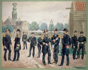 Oficerowie duńskiej marynarki wojennej w Akademii. Akwarela Gustava Brocka autorstwa Gustave Brock