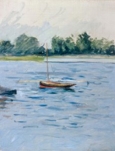 Łódź na kotwicy na Sekwanie autorstwa Gustave Caillebotte