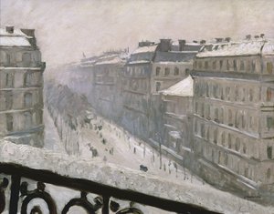 Boulevard Haussmann w śniegu, 1879 lub 1881 autorstwa Gustave Caillebotte